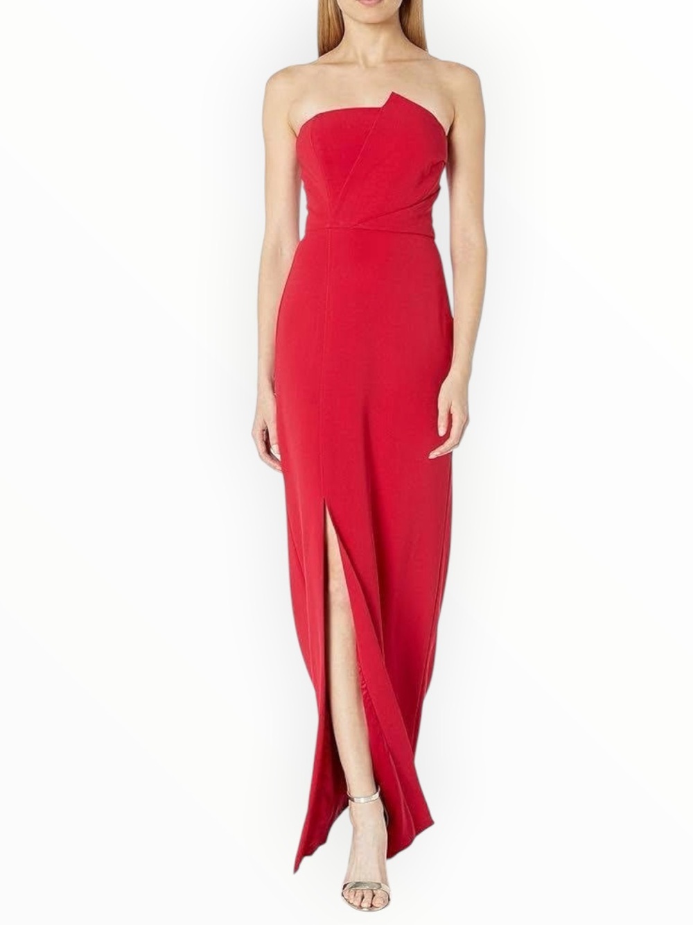PARKER BLACK Mariko Strapless Pleated Front Red Evening Gown Dress Slit Party 8